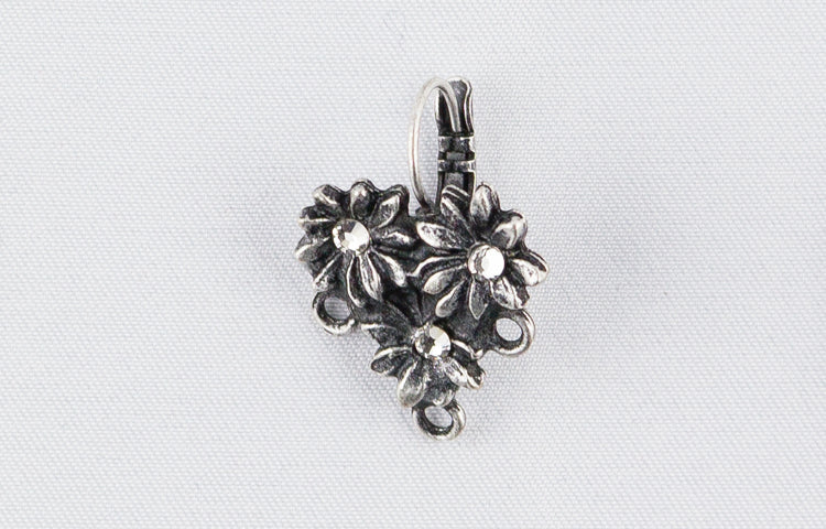 ORECCHINO STRASS TRE FIORI IN OTTONE COL.BRONZO AZZURRO