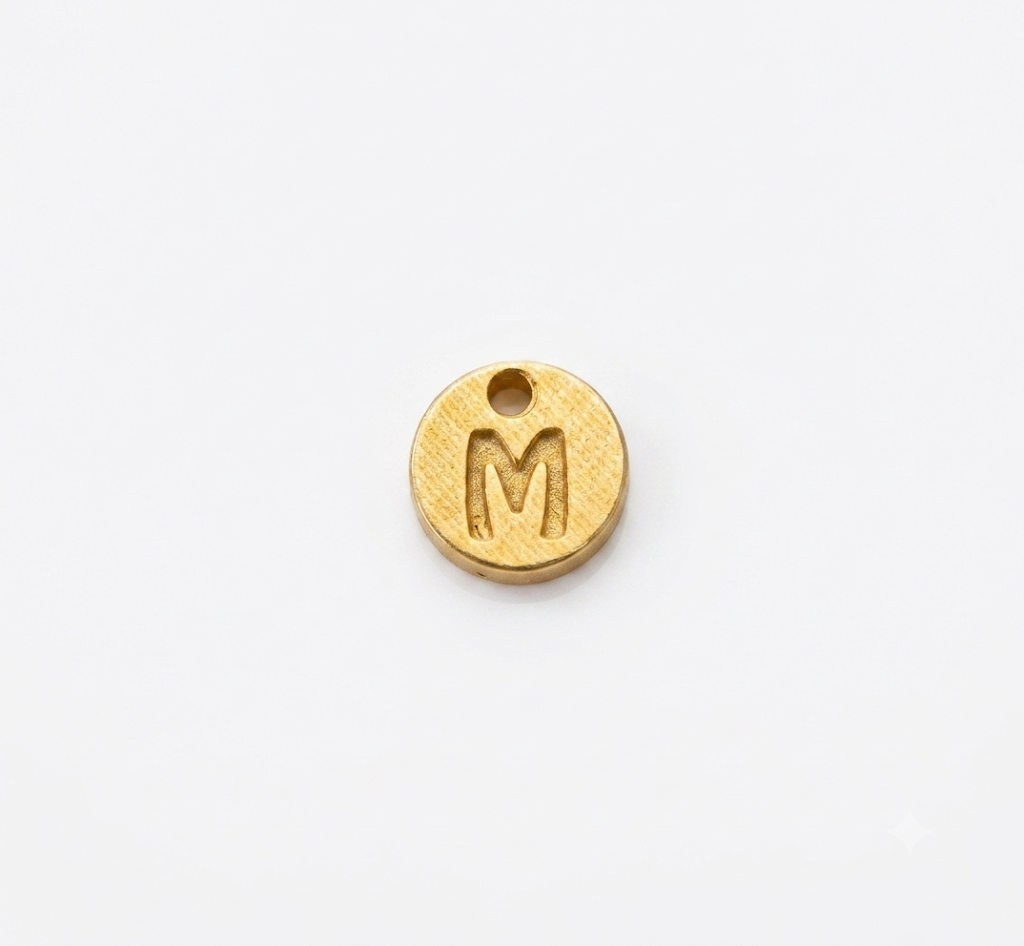 Lettere in zama in stampatello su base tonda mm. 7 colore oro opaco free ( pack pz. 1 )