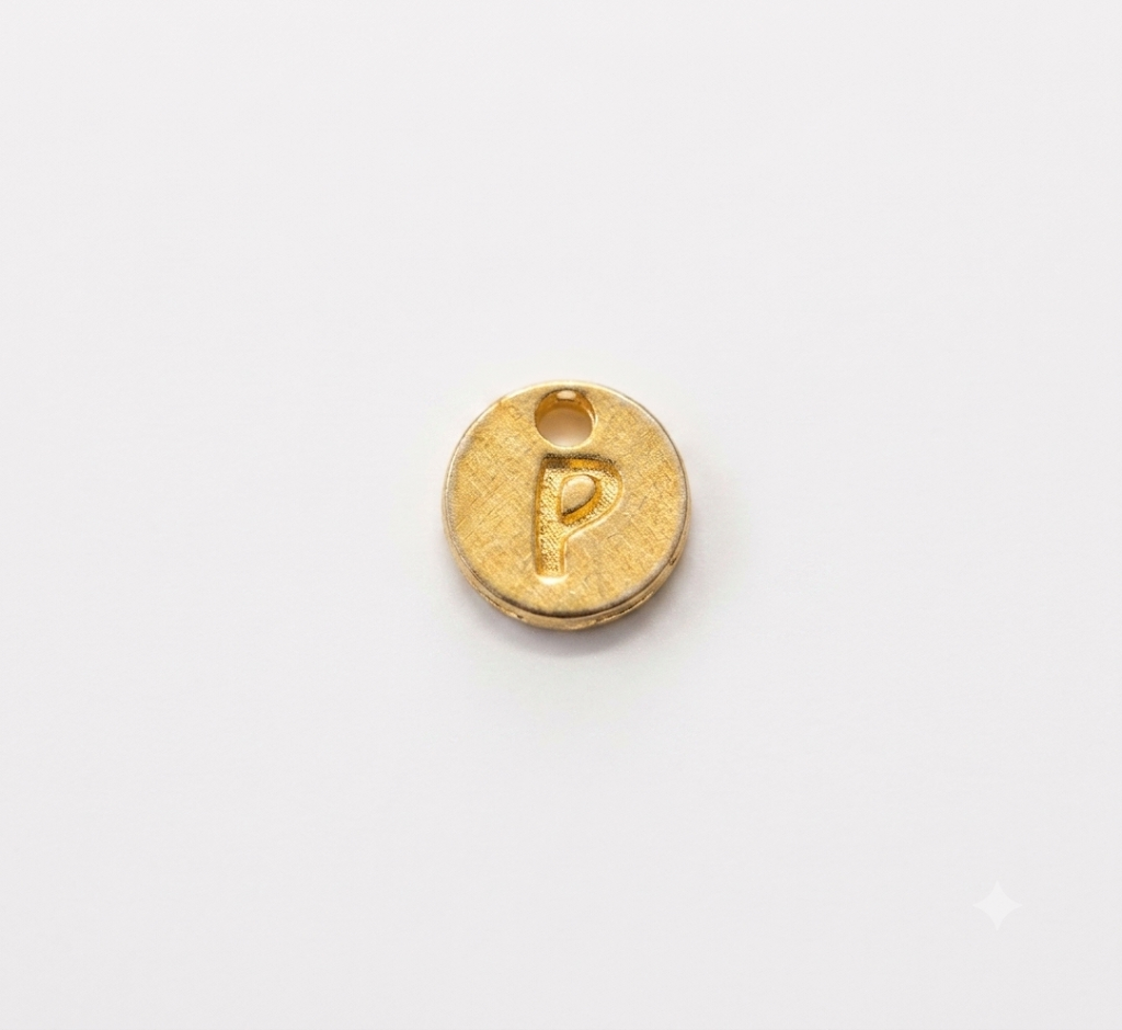 Lettere in zama in stampatello su base tonda mm. 7 colore oro opaco free ( pack pz. 1 )