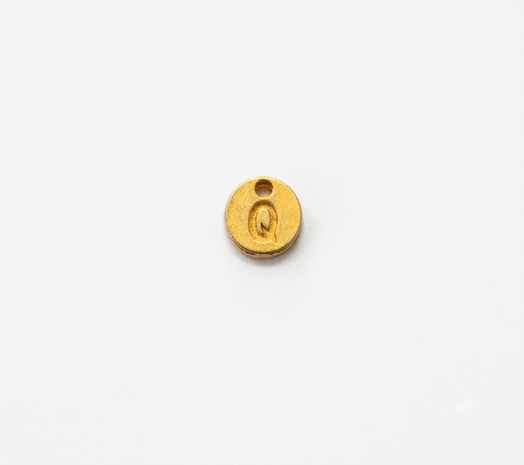 Lettere in zama in stampatello su base tonda mm. 7 colore oro opaco free ( pack pz. 1 )