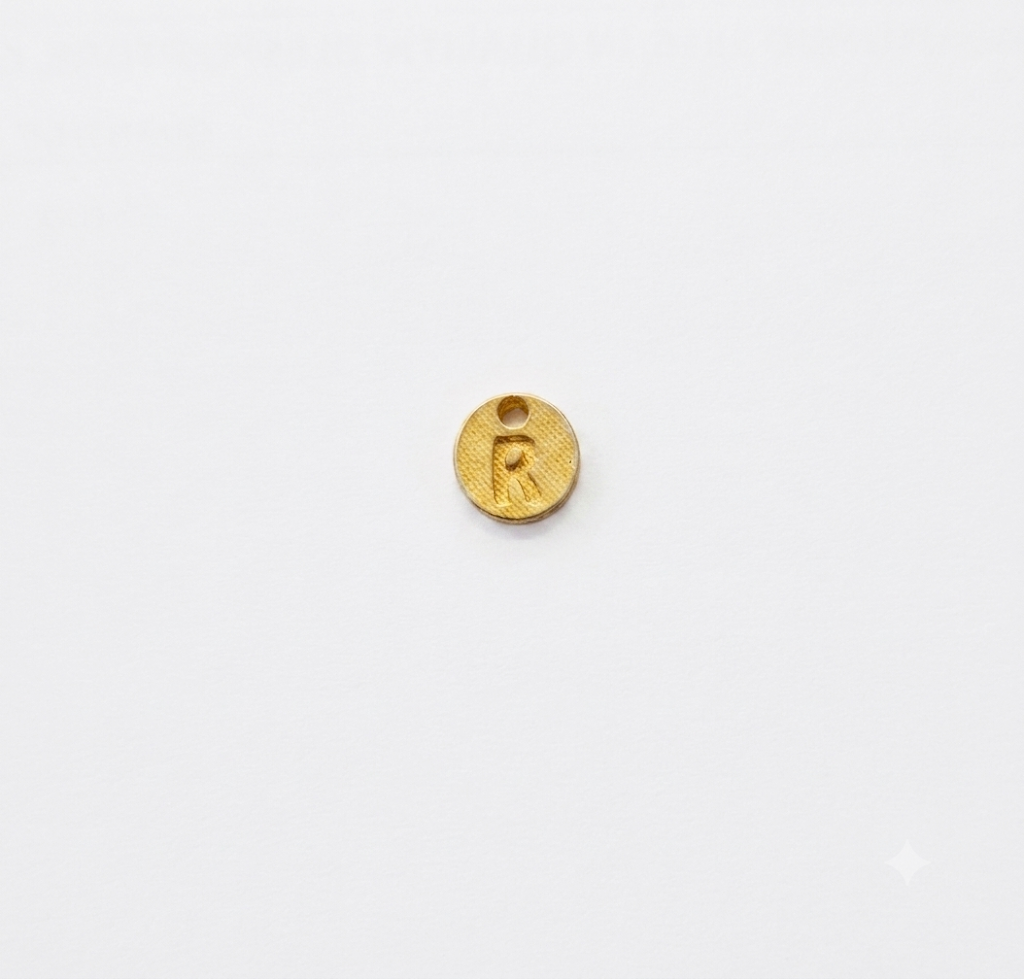 Lettere in zama in stampatello su base tonda mm. 7 colore oro opaco free ( pack pz. 1 )