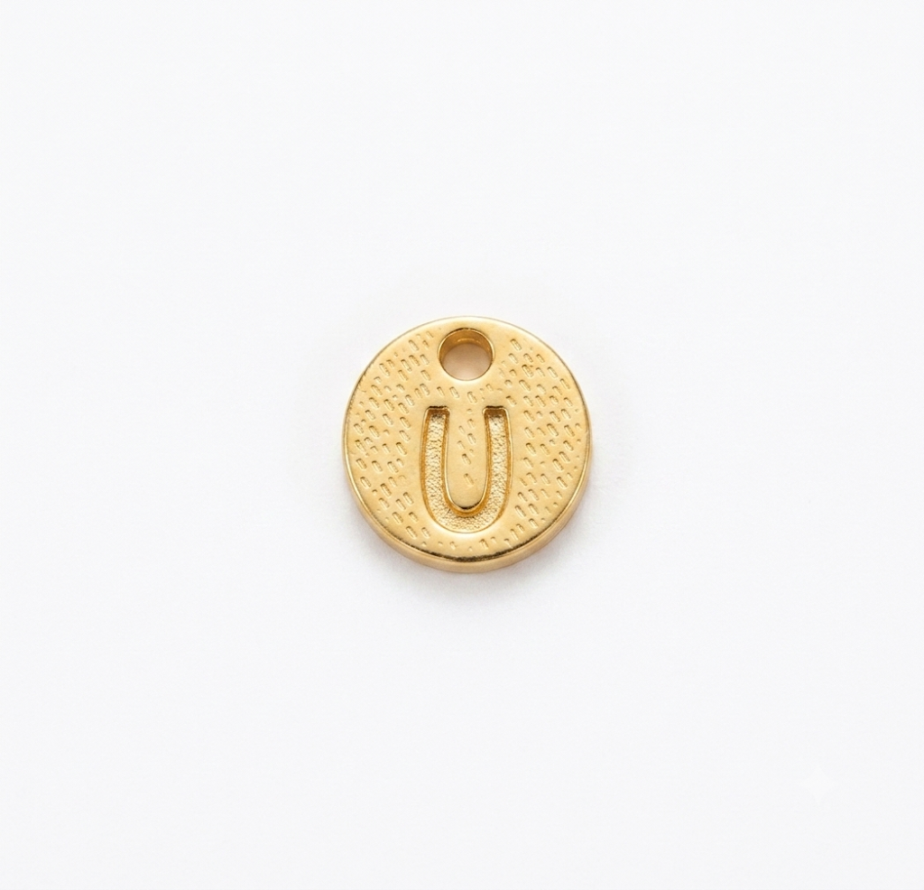 Lettere in zama in stampatello su base tonda mm. 7 colore oro opaco free ( pack pz. 1 )